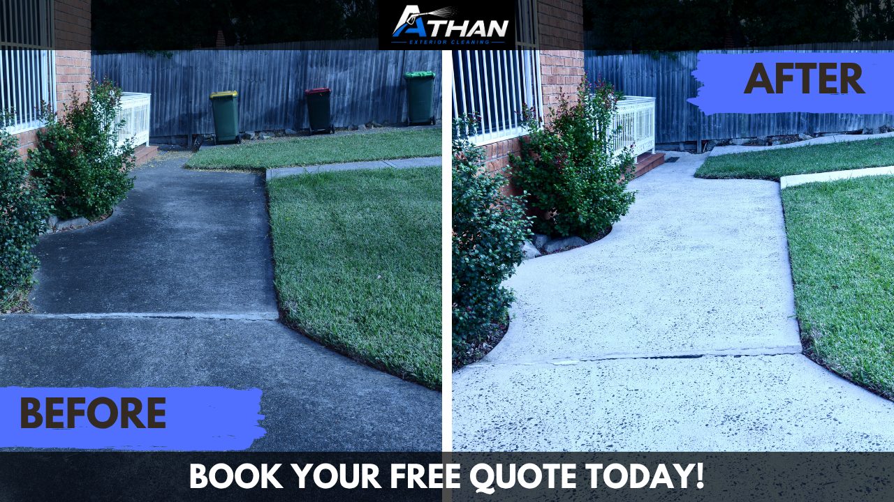 Before and after pressure cleaning of a pathway