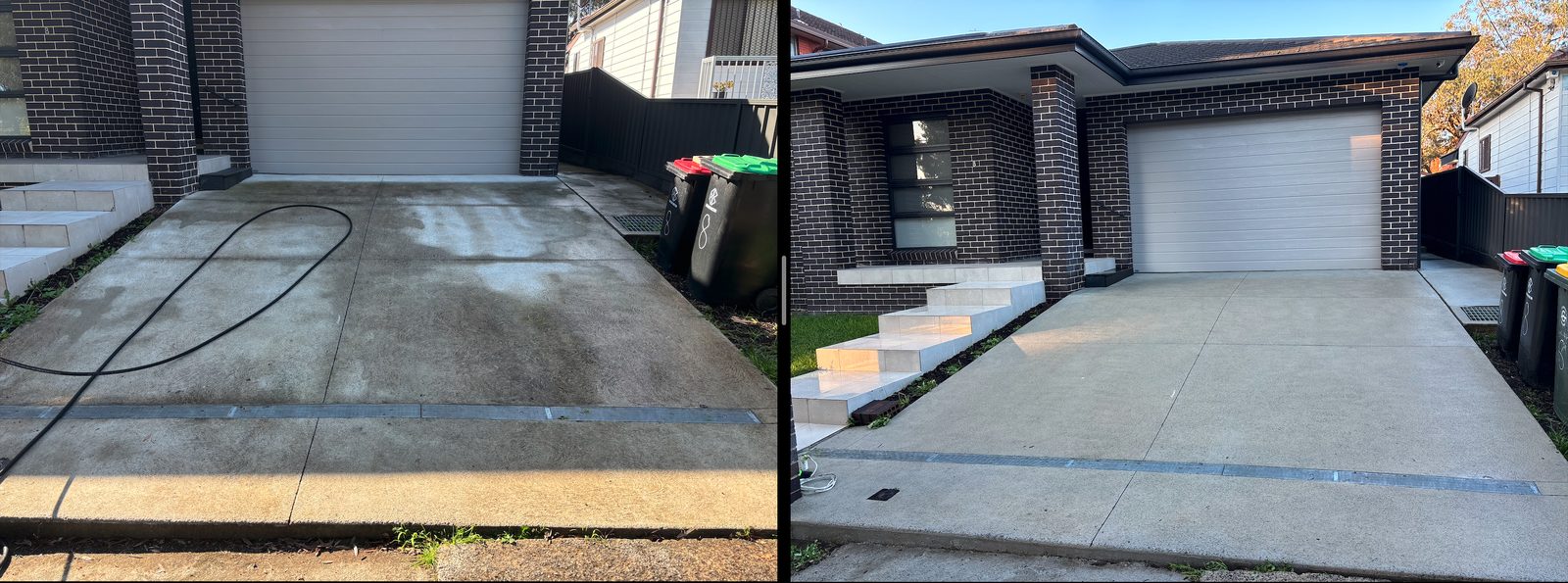 Driveway before and after pressure cleaning