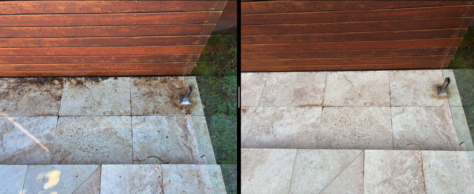 Paver patio before and after pressure cleaning